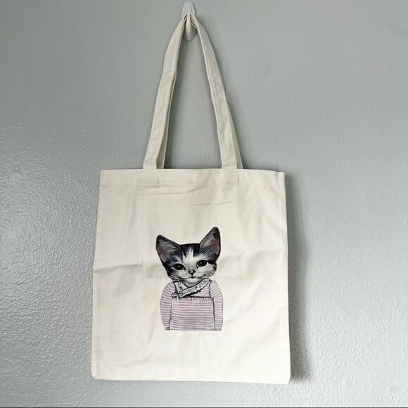 New Cat Print Canvas Bag - Picture 1 of 5